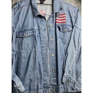 Denim And CO 3X Denim Jacket American Flags Patriotic 100%Cotton